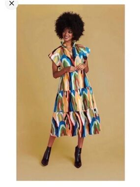 CROSBY by Mollie Burch Multicolor Abstract Tiered Midi Dress